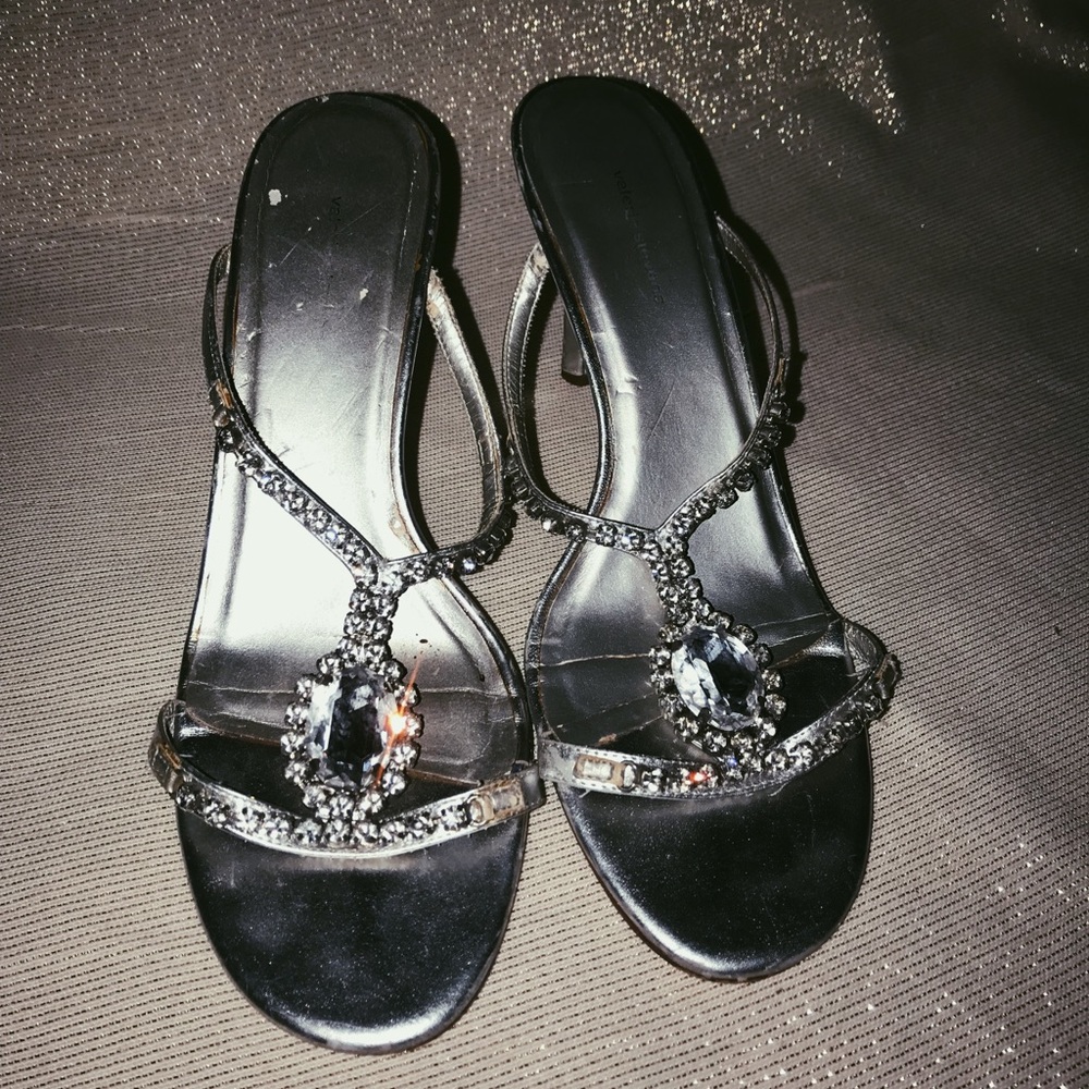 Silver heels with rhinestones!!